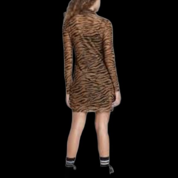 Wild Fable Animal Zebra Print Sheer Shirt Dress Mini Button Front Ruched XXL - Picture 6 of 14